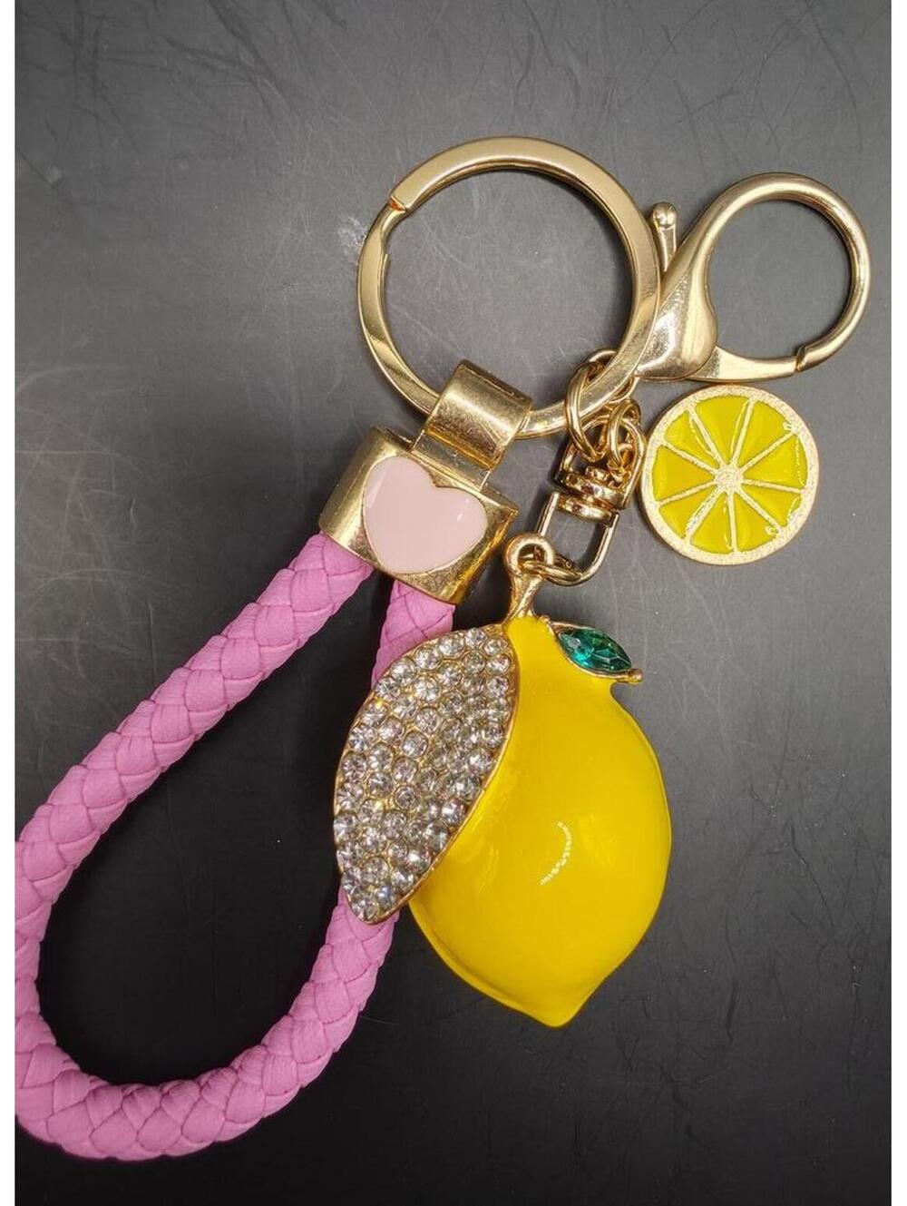 Lemon Charm Braided Wristlet Keychain Bag Accessory